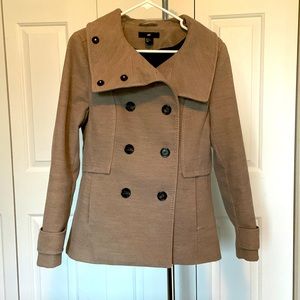 H&M Women’s Winter Classic Camel Pea Coat Funnel Neck Classic